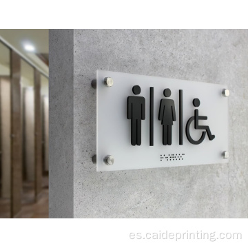 Signos de braille de placa acrílica negra de baño personalizado